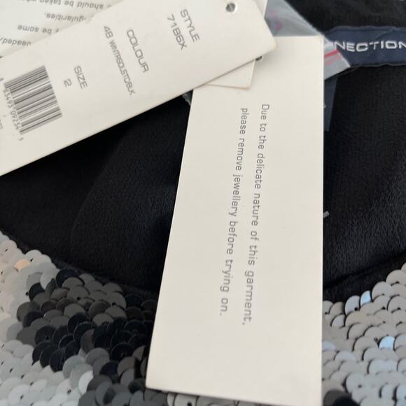 French Connection Navy Blue Gold Sequin Shift Mini Dress Cocktail Party Size 2 - Picture 11 of 15